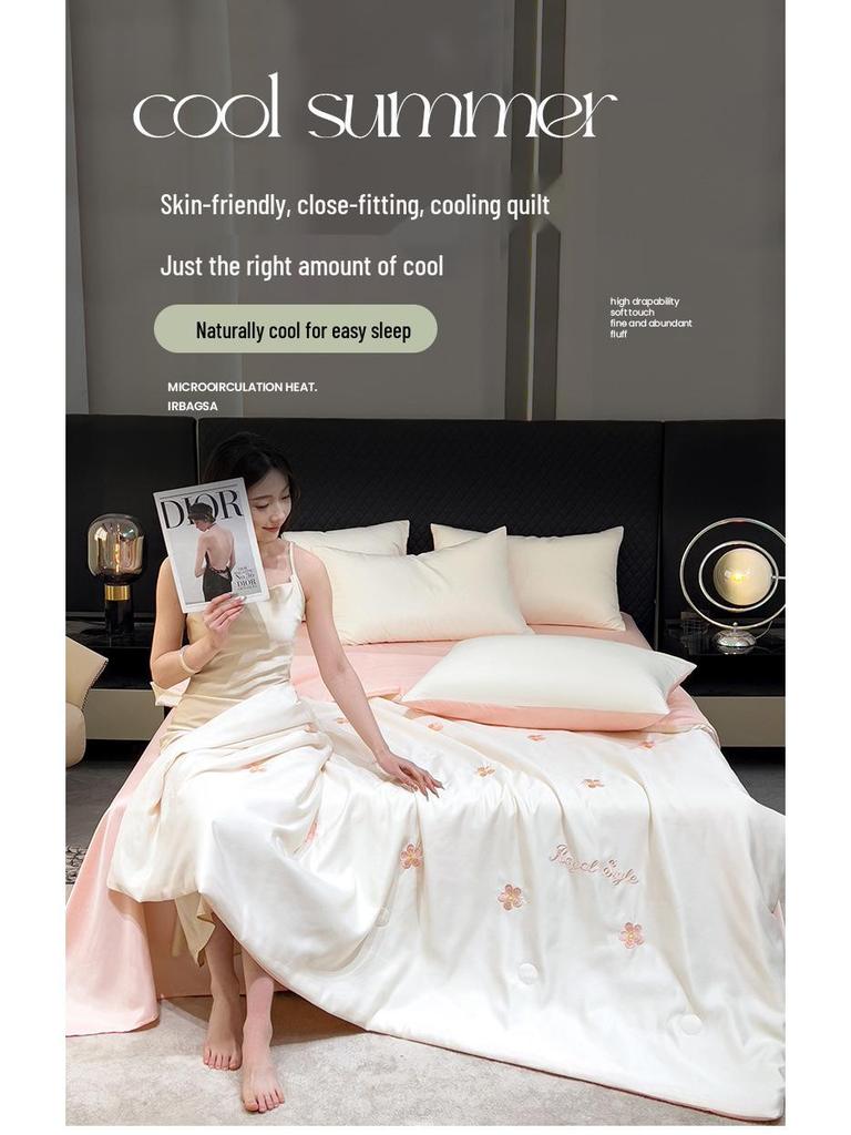 Washable Ice Silk Embroidered Summer Quilt Set - Four Pieces for Cool Comfort