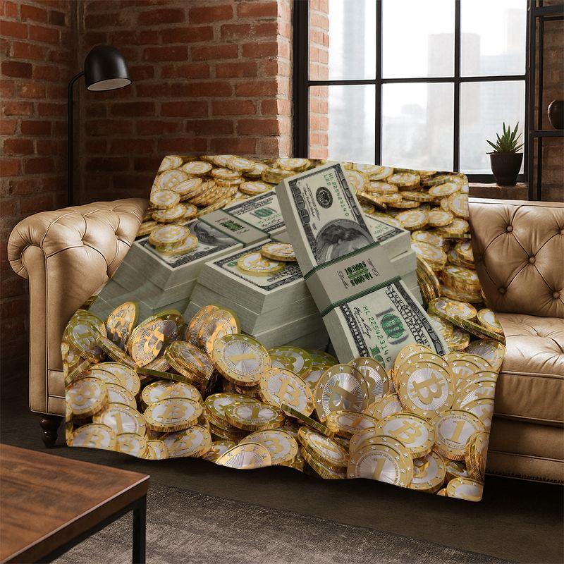 Cartoon Dollar Euro Money Rich Flannel Blanket Soft Warm Throw Blanket for Bedroom Living Room Bed Travel Camping Picnic Gift
