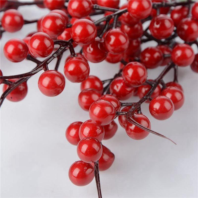 60PCS Artificial Red Berries Fake Flowers Fruits Berry Stems Crafts Floral Bouquet For Wedding Christmas Tree Decoration-B61B
