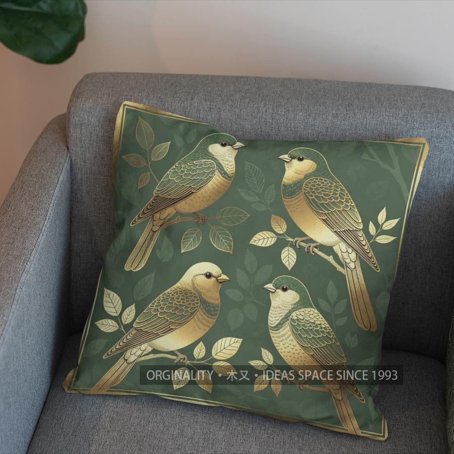2D Stylish Birds And Leaves Pattern Pillow Cover Pattern Cushion Cover Suitable For Sofa Bedroom Car Pillow Cover
