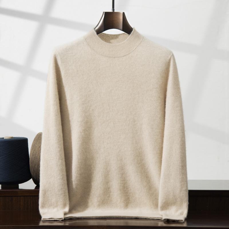 New cashmere sweater men's semi-turtleneck pullover thickened sweater loose and versatile solid color cashmere knitting