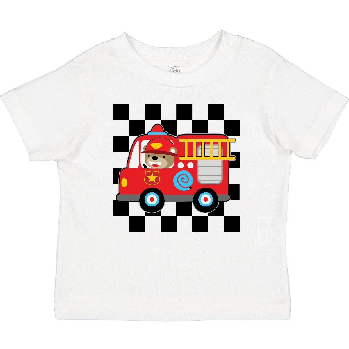 Inktastic Fire Truck Firefighter Retro Checkered Baby T-Shirt Fireman Firetruck 110