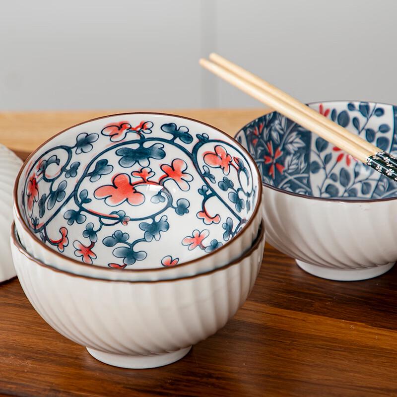 Kanda Qingyun Blue Ceramic Rice Bowl Set with Chopsticks