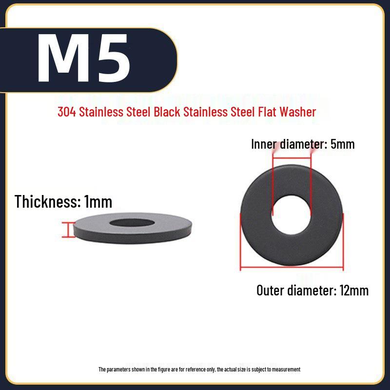 304 Stainless Steel Black Gasket Washer M3 M4 Flat Thickened Screw Washer