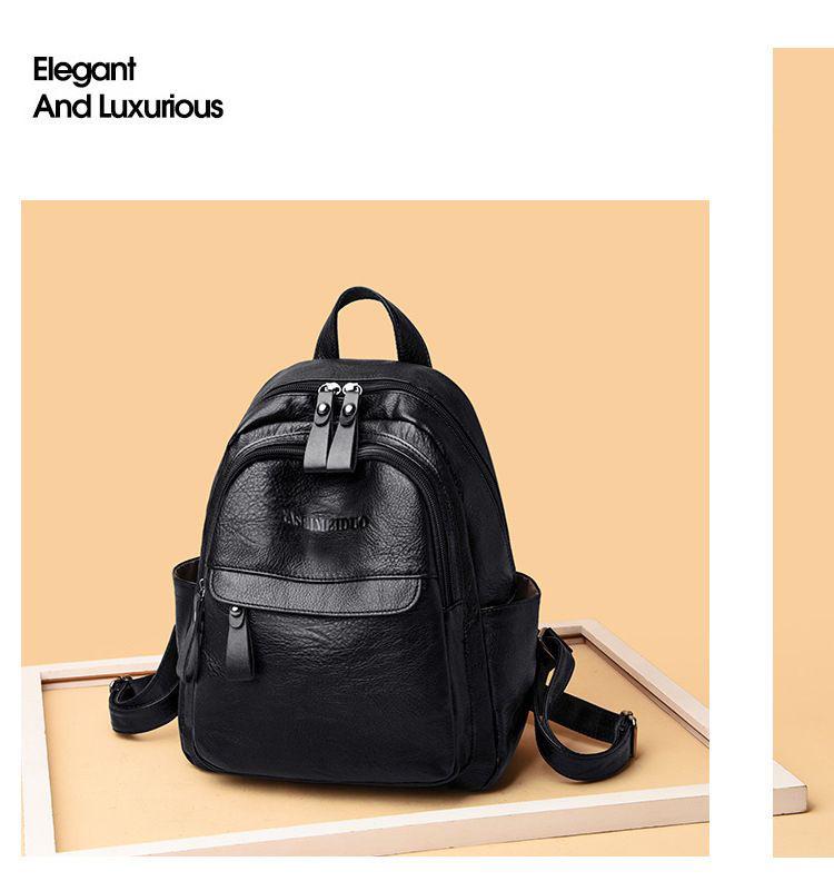 Women's Versatile PU Leather Large Capacity Backpack Handbag