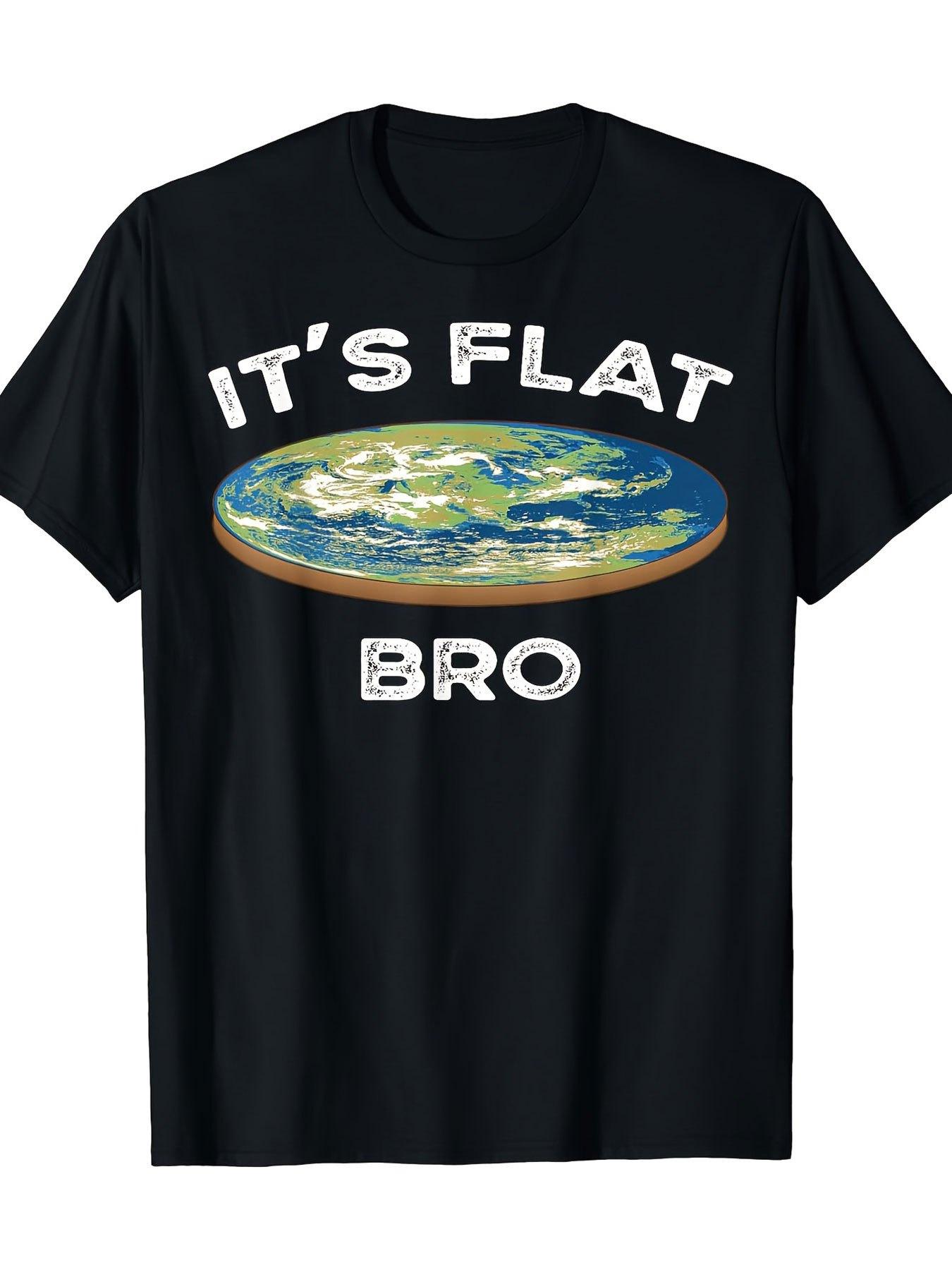 Allsea Apparel Men s Funny Flat Earth Conspiracy T-Shirt - It s Flat Bro Graphic Tee with Earth Design - Casual Everyday Shirt for Parties S