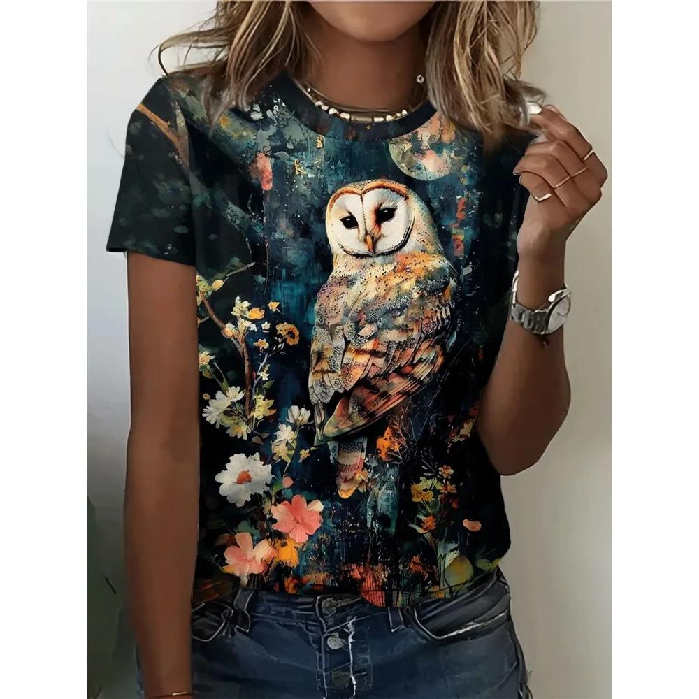 Summer Women's 3D Printed Crew Neck T-Shirt Fashion Versatile Breathable Trend Casual