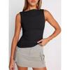 Solid Color round Neck Sleeveless Top Solid Crew Neck Slim fit Sleeveless Top Women