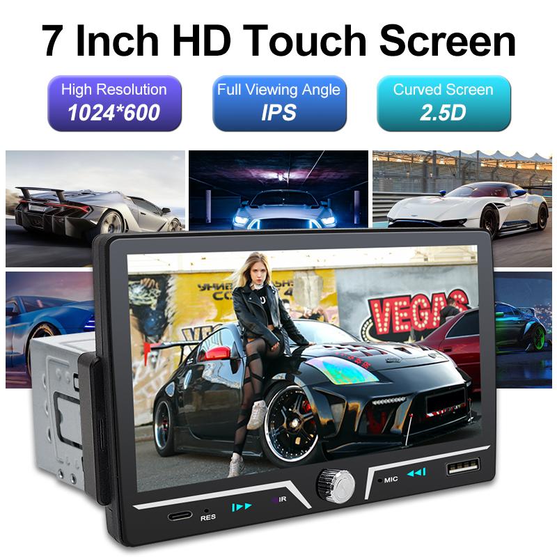 Multifunctional Car Radio 7 Inch IPS Touch Screen 1 Din Wireless Android Auto Carplay 7 Color Bluetooth Type-C Charging Mirror Link Stereo Playback