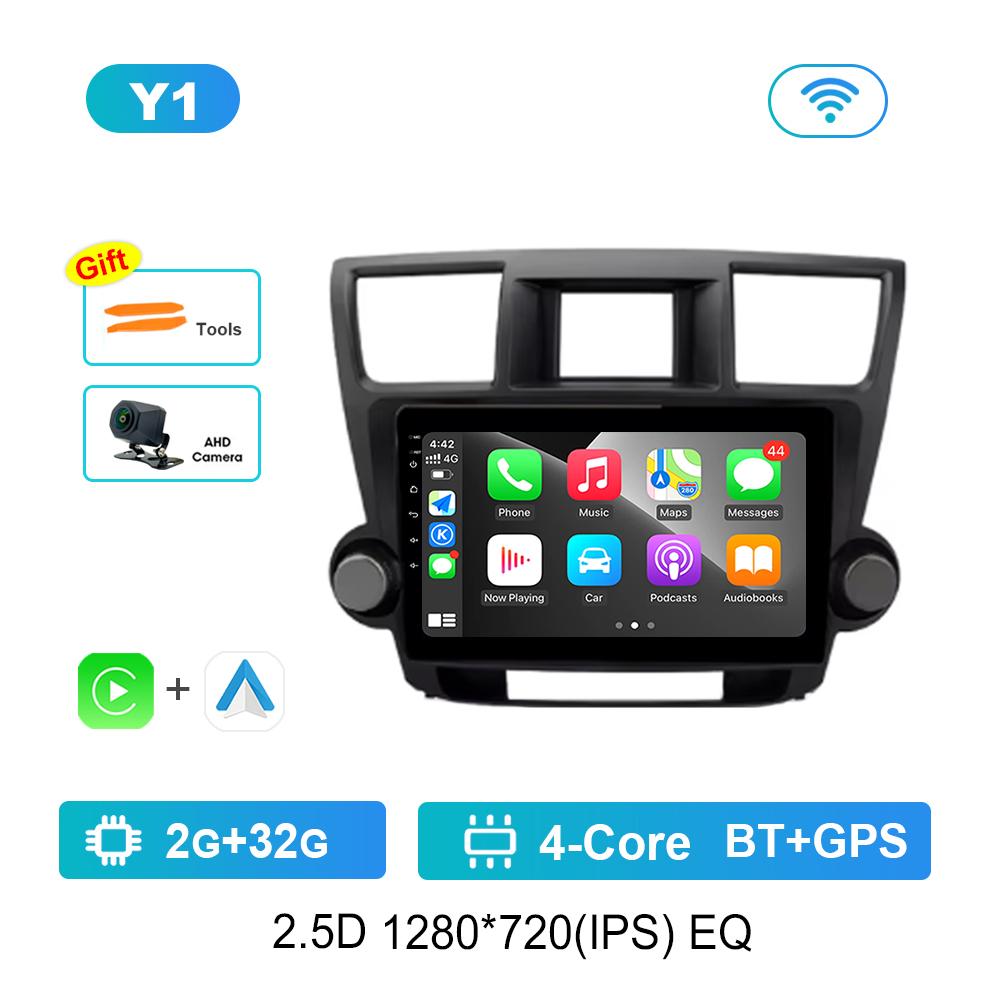 Navigation GPS Car Video Multimedia Player for Toyota Highlander 2007 - 2013 WiFi BT Android OS 4G Carplay Auto Tools DSP Stereo
