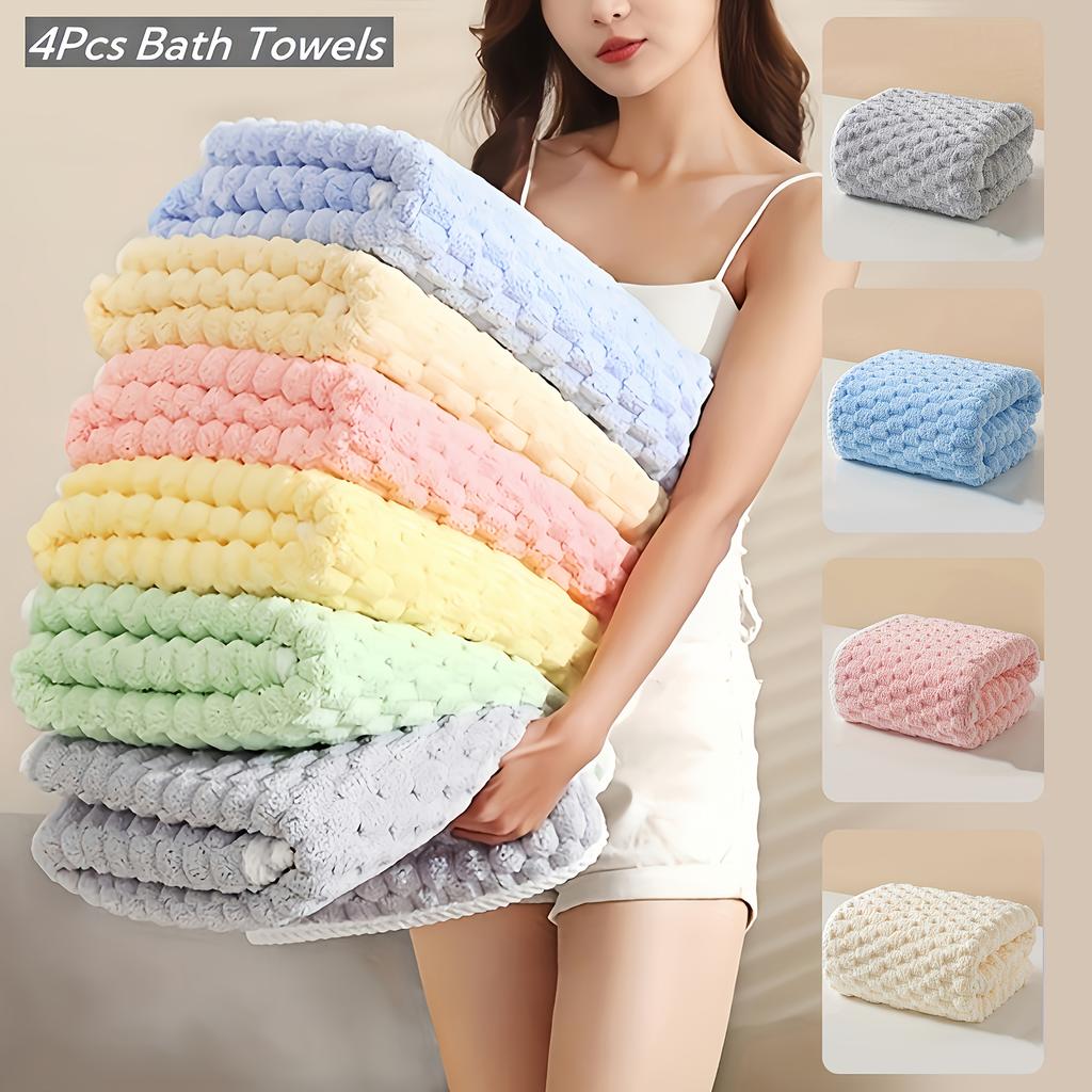 4-Pack Waffle Weave Super Soft Bath Towels, Ultra Absorbent Quick-Dry Microfiber Towels for Adults, Soft Textile & Travel Towels