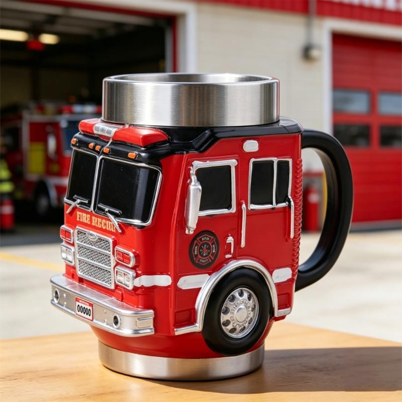 Creative Truck Shaped Firefighting Cup Stainless Steel Coffee Mug For Dad Gift For Father's Day Or Birthday