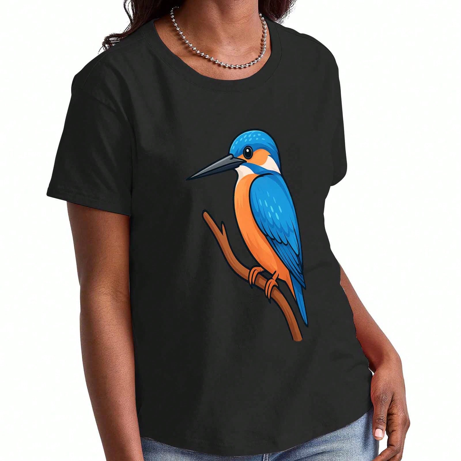 Kingfisher Bird Wounisex s Cotton T Shirt, Premium Cotton Print, Durable, Leisure And Fashionable. Vivid Kingfisher Graphic Tee, Comfortable Fit, Long S разноцветный