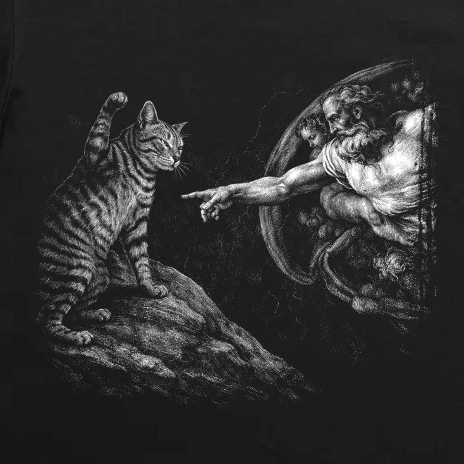 Creation of Cat Michelangelo Meme Shirt, Funny Renaissance Art Parody 3XL