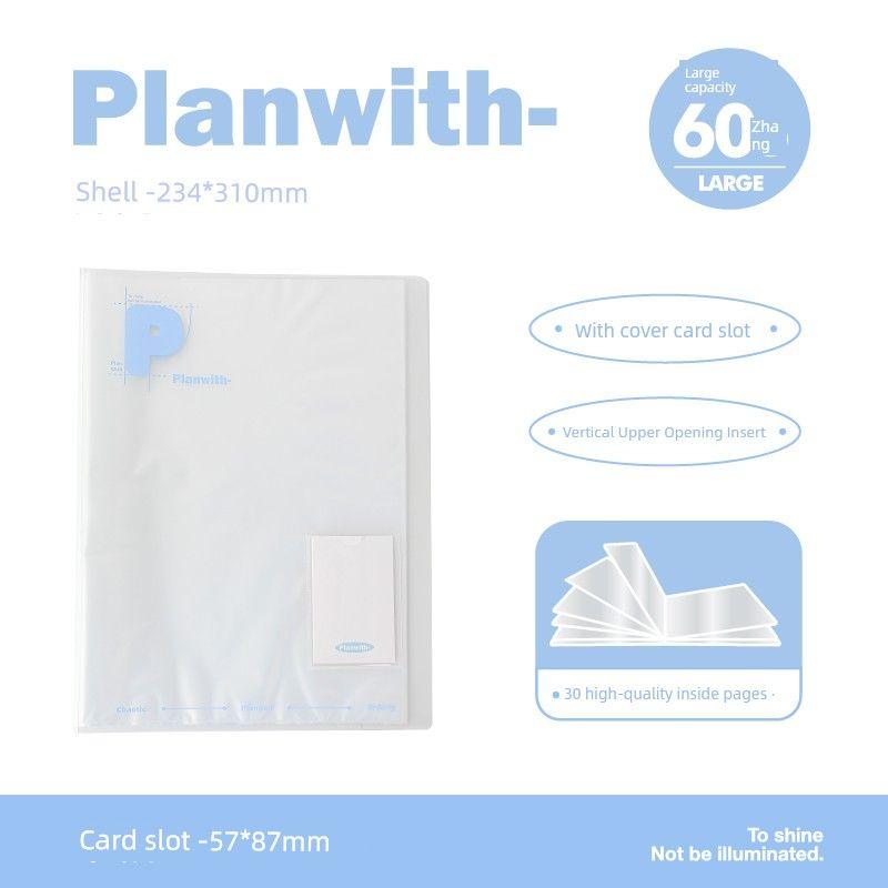 

Planwith Folder Test Paper Storage Bag A4 Folder Transparent Insert Document Storage Slide Grip Report Cover Info Booklet Data Book white
