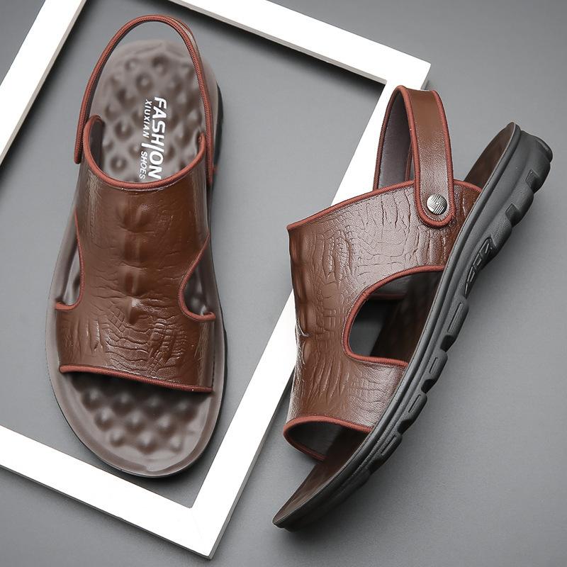 2025 Summer New Men's First Layer Cowhide Sandals Men's Soft Leather Beach Shoes Casual Men's Shoes Platform Soft Leather Slippers