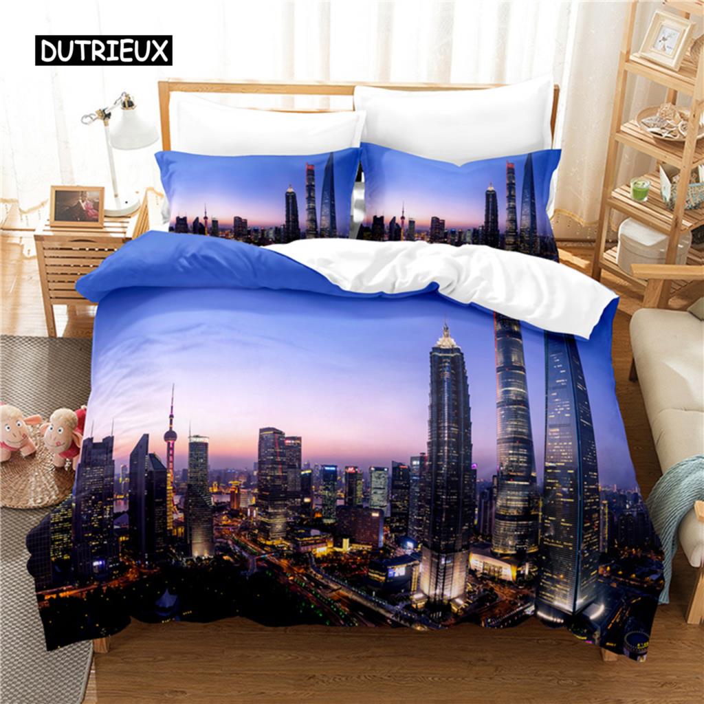 Seaside City 3D Bedding Set Queen Size Duvet Cover Digital Printing Fashion Design Bed Linen Soft Comfortable