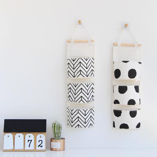 3 Lommer Dør Vegghengende Oppbevaringspose Veske Hjem Garderobe Småsaker Organizer