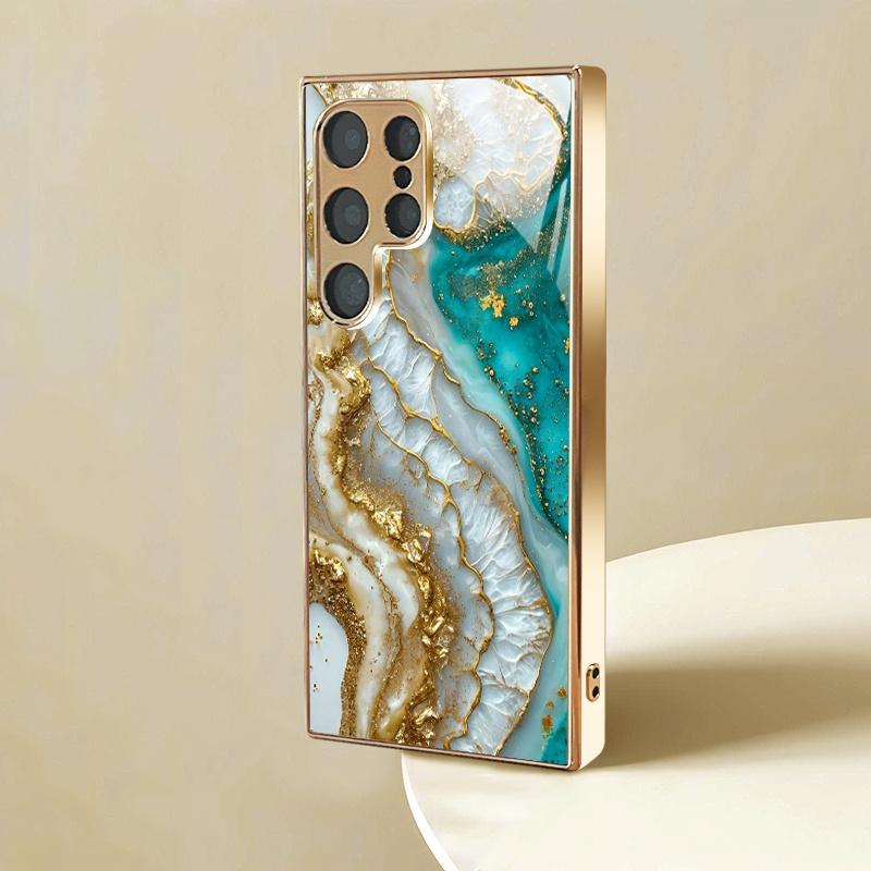 Metallic texture stone pattern glass phone case suitable for Samsung Galaxy S26 S25 S24 S22 S21 S20 FE Ultra Plus anti drop