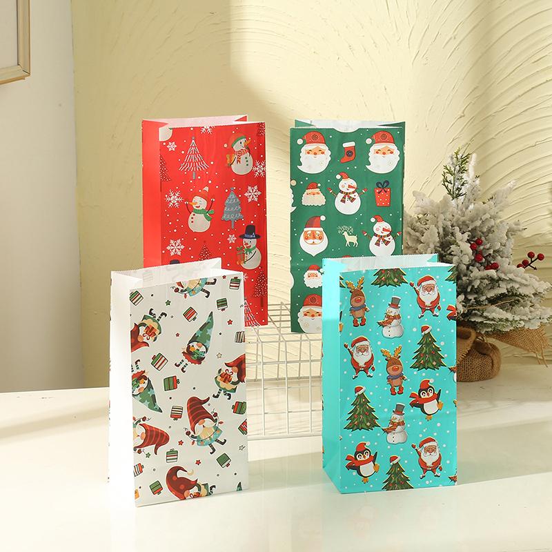 8pcs Christmas cartoon pattern kraft paper bags Christmas cookies snacks gift packaging bags New Year party decorations