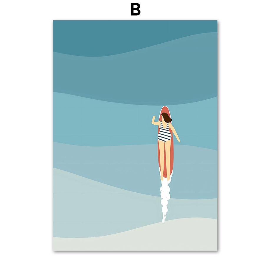 Abstract Minimalist Sea Beach Surfboard Mountain Posters And Prints Wall Art Canvas Painting Wall Pictures For Living Room Decor