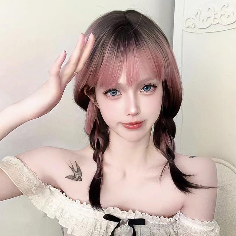 Pink Ombre Long Hair Wig with Natural Seamless Cap – Skirt Hem Style for Women and Girls