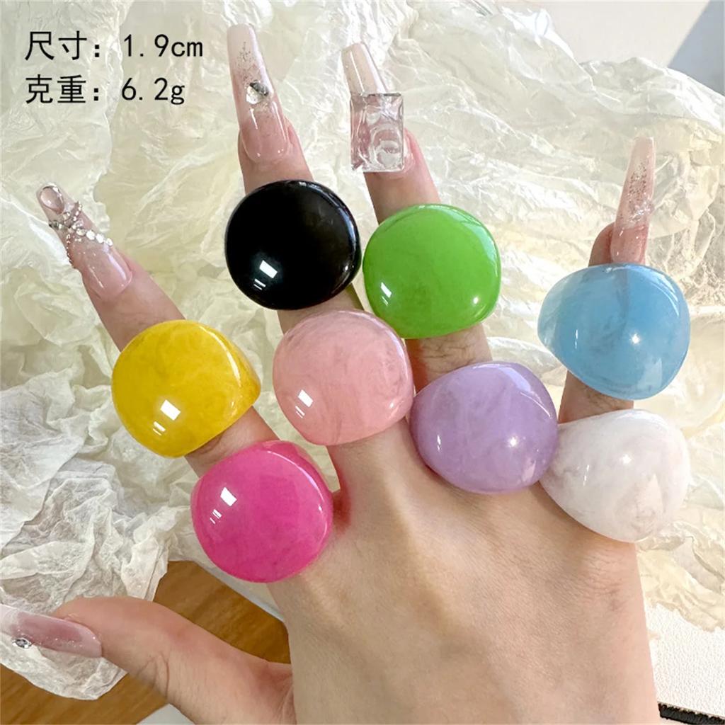 Fashion Solid Color Wide Oval Resin Ring for Women Girl Retro Vintage Jewelry Y2k Hip Hop Women Rings 2026 NEW INS Punk Ring