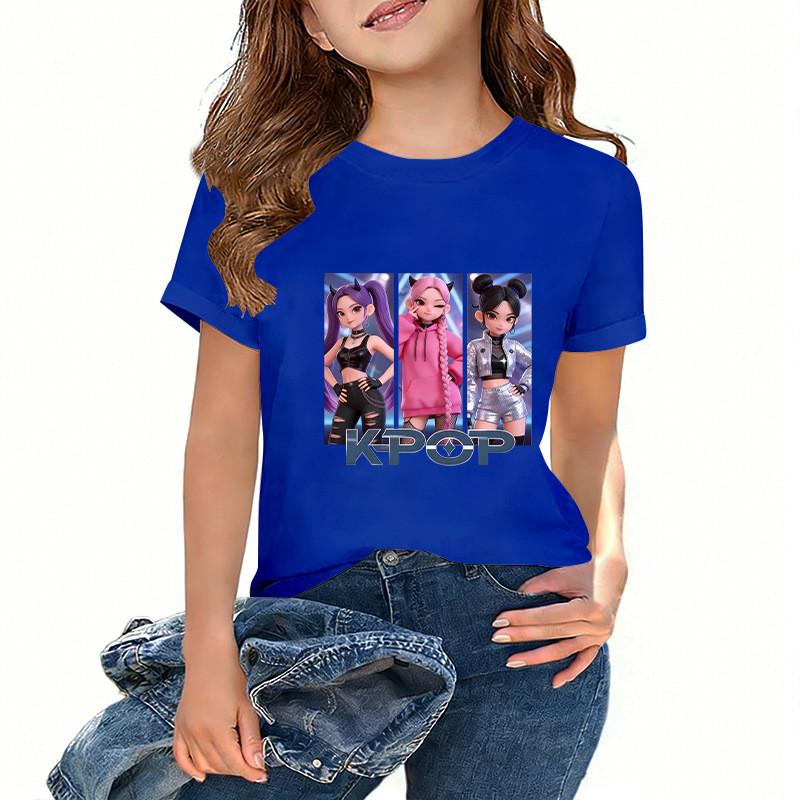 Kids Girls Kpop Hunters Zoey Mira Rumi Print Short Sleeves T-shirt