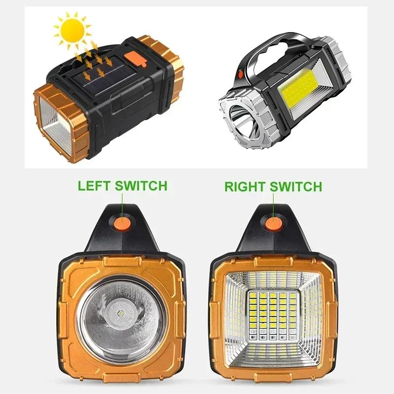 Multi-function Flashlight USB Solar Charging Dual-Purpose Lighting COB Work Light for Hurricane Emergency Hiking Camping