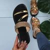 Sandalias de verano para mujer, sandalias planas con diamantes de imitación brillantes, zapatos casuales brillantes para la playa