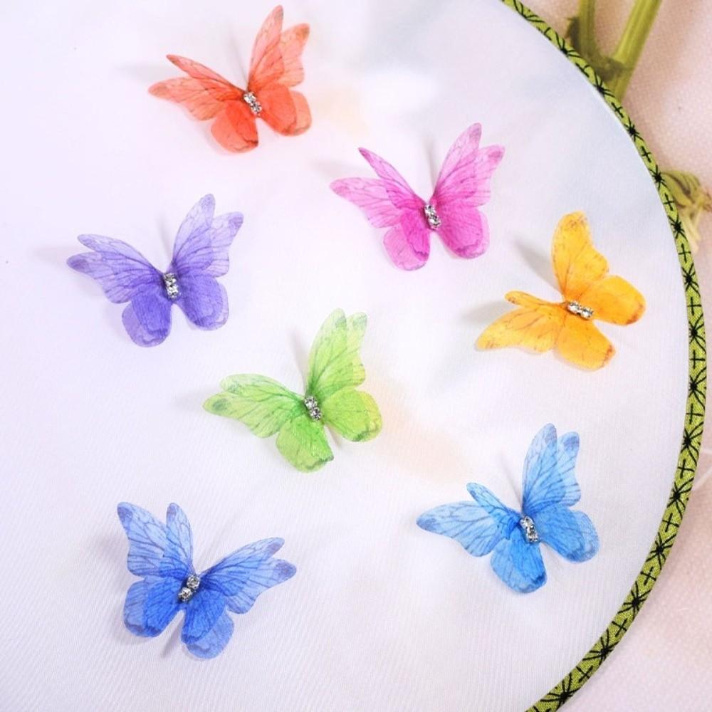 50Pcs Double-layer Chiffon Butterfly Embroidered Patches  Bridal Hair Accessories