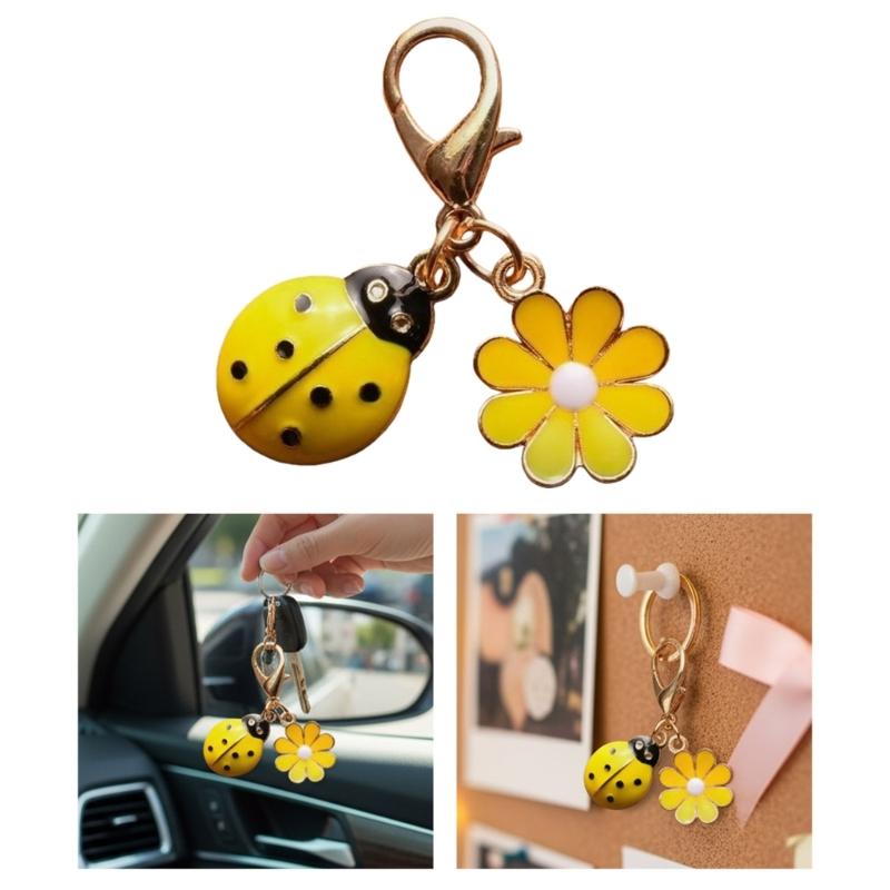 Pack of 10pcs Zinc Alloy Ladybird Daisy Keychain Charm Lightweight Nature Inspired Accessories For Bags Keys