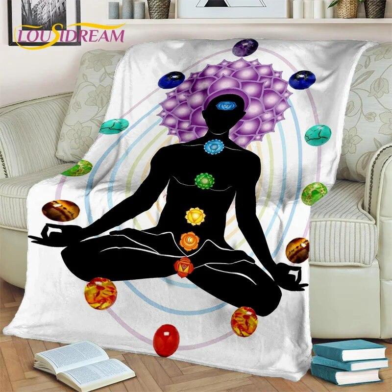 Rainbow 7 Chakra Yoga Meditation Blanket,Flannel Throw Blanket for Home Bedroom Bed Sofa Picnic Office Hiking Leisure Nap Cover