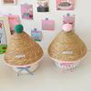 1Pc With Lid Practical Grass Weaving Delicate Desktop Storage Fashion Bow Storage Box Cotton Thread