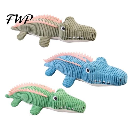 Cute Animal Shape Plush Toys Corduroy Crocodile Dog Toy, Squeaky Chew Soft Stress Relief Pet Products Stuffed for Small To Medium Dogs Biting,
