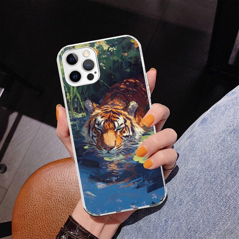 Superior Tiger Pattern Art Phone Case For iPhone 13 12 Mini 11 Pro Max XS XR X SE 7 8 Plus 5S 5 6S 6 Gift Print Cover Fundas