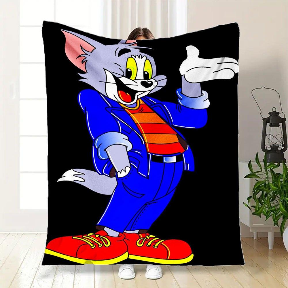 Tom & Jerry Cartoon Character Blue Suit Costume Cosplay Party Fancy DressBlanket Flannel Throw Blanket for Sofa, Bed, Travel, Camping, Office