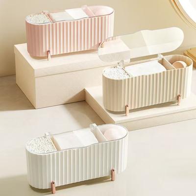 Cosmetic Cotton Storage Box with Clear Cover Dust-proof Large Capacity 3 Compartments Swab Cotton Pads Holder Organizer Container