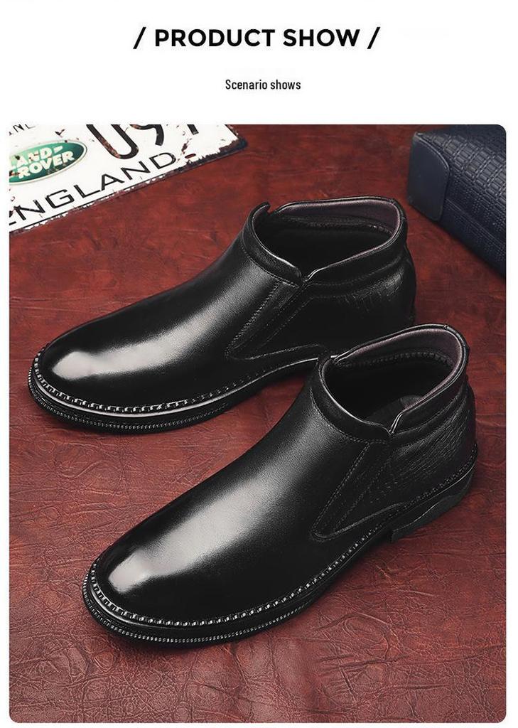 Men's High-Top Chelsea Ankle Boots - Slip-On, Leather, Casual Winter Workwear.
