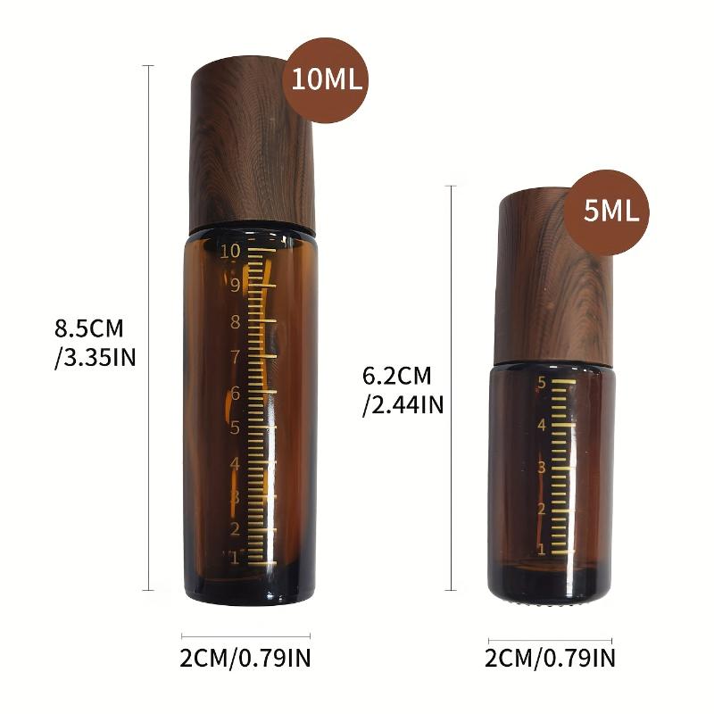 5ml 10ml Bursztynowe Przezroczyste Szklane Butelki Roll-on Plastikowa Nakrętka Imitująca Drewno Próbne Buteleczki z Kulka do Olejków Eterycznych Perfum