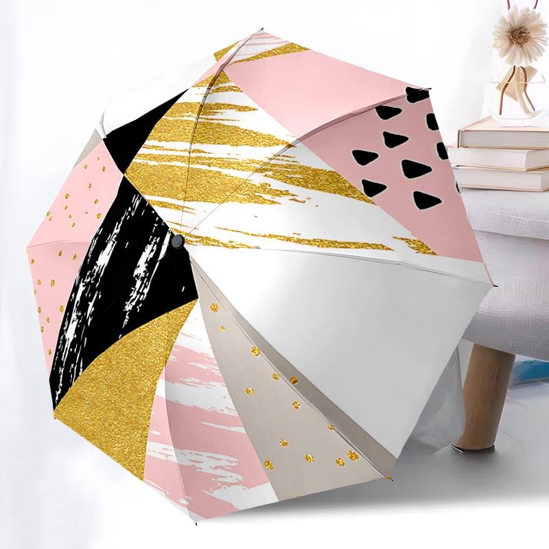 Geometric Gold Pattern Folding Umbrella Fashion Auto-Open 8 Iron Ribs Plastic Handle Foldable Sunshade Perfect Christmas Gifts