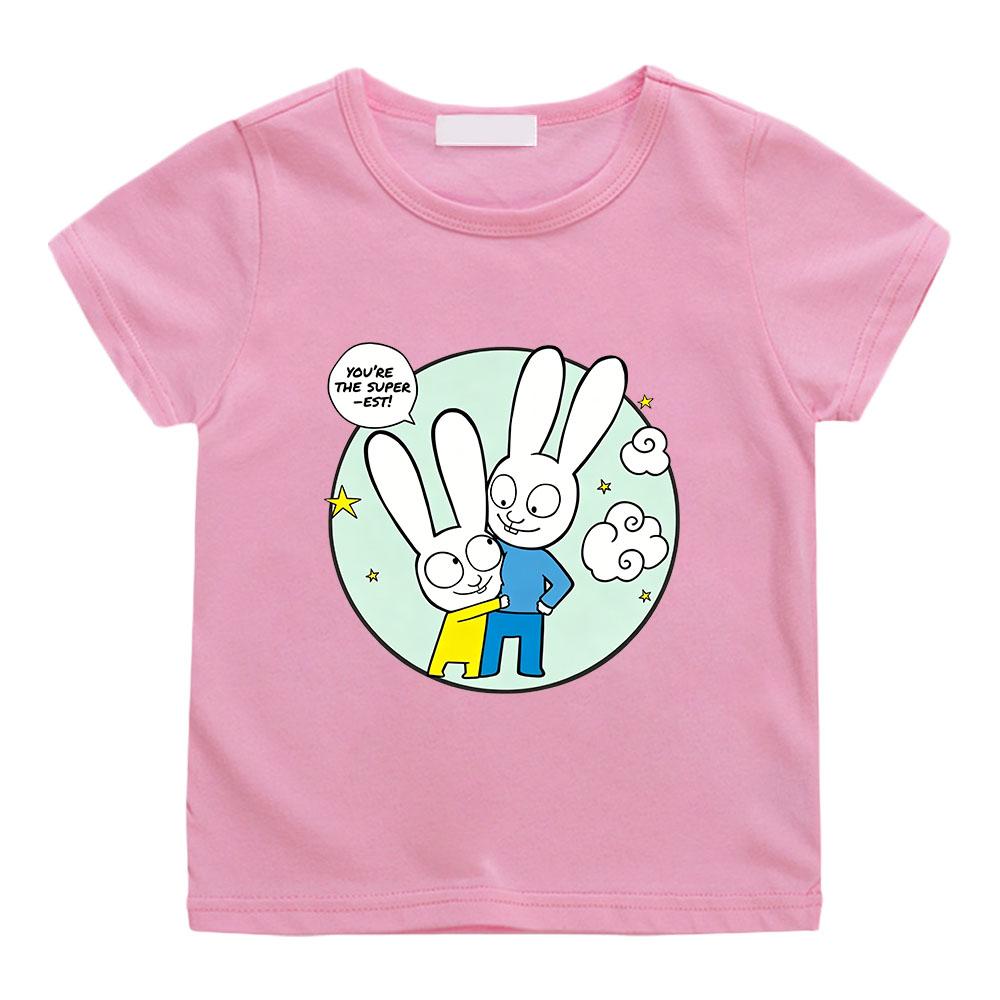 T-shirt Bambino Cartone Animato Simon Super Coniglio 100% Cotone Carina Ragazzi Ragazze Manica Corta Stampa Manga Top Bambini Casual Toddler Estate