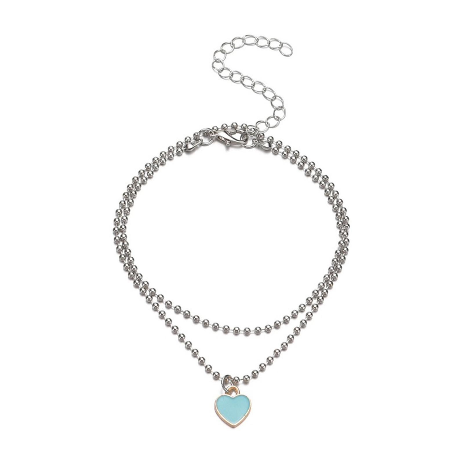 

Винтажный металлический браслет на ногу для женщин, упрощенный сплав, персиковое сердце, двухслойная цепочка на щиколотку с круглыми бусинами, летняя цепочка для тела античный серебряного