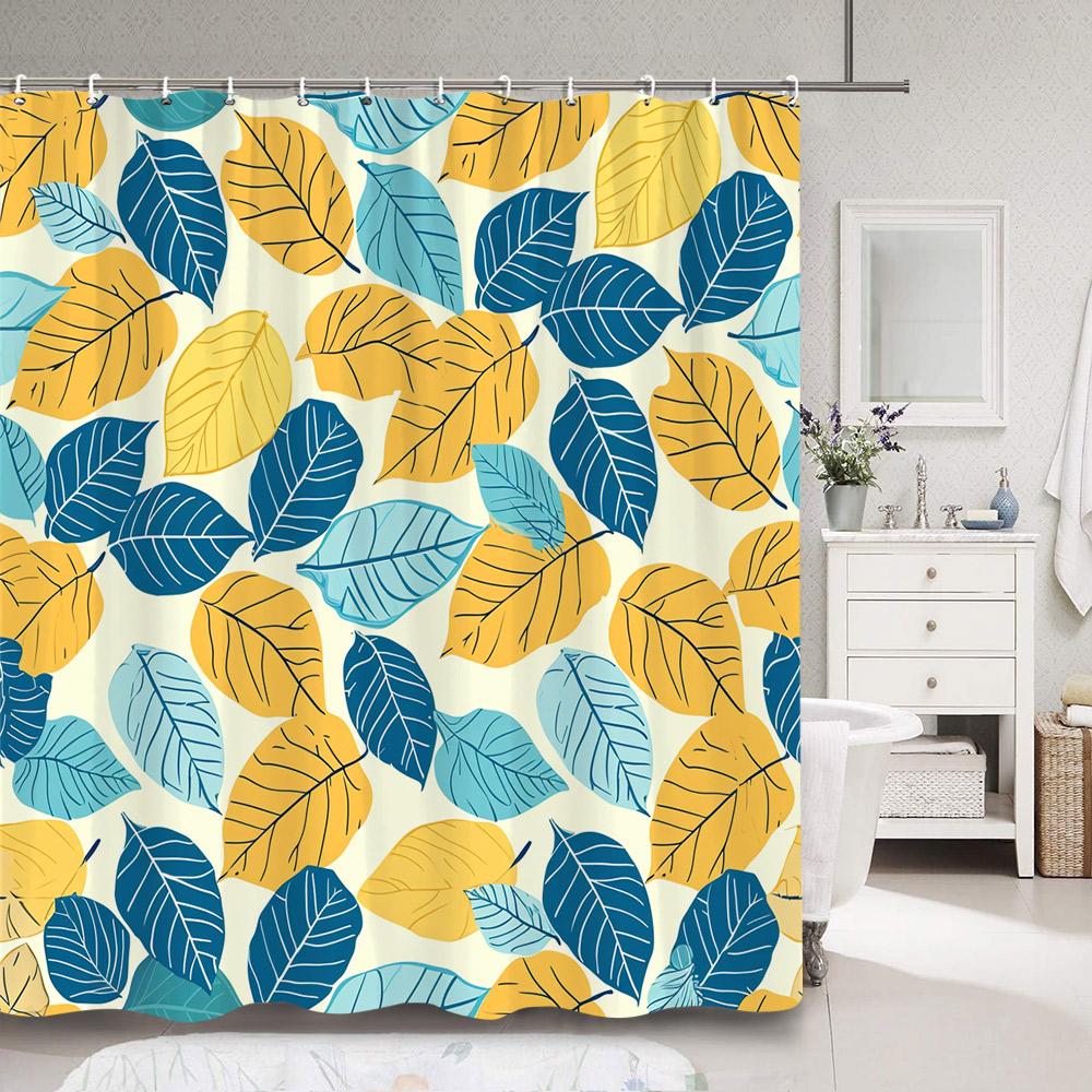Modern Simple Colourful Leaf Shower Curtain Botanical Pattern Polyester Fabric Shower Curtains Bathroom Decoration With Hooks