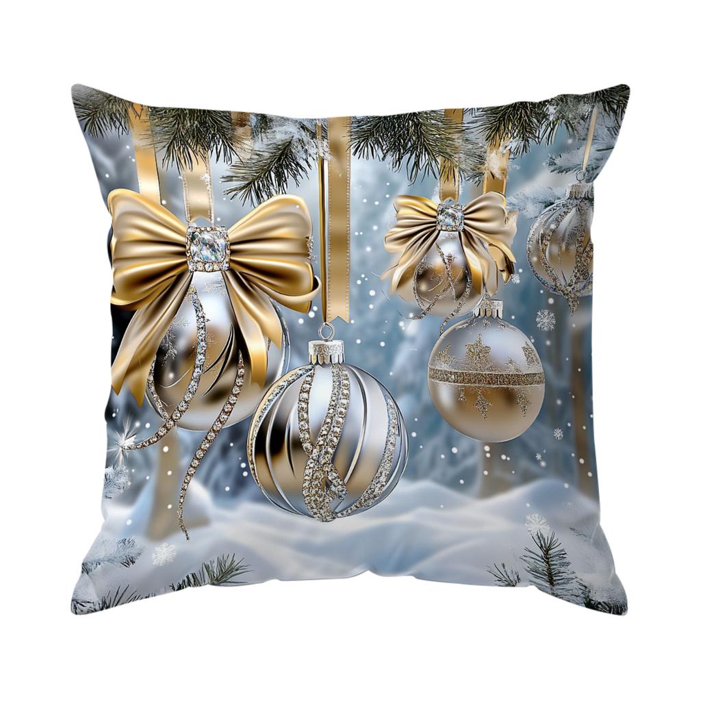 Christmas Ball Bow Decoration Pillowcase Printed Polyester 40/45/50Cm Throw Pillowcover Decor Sofa Cushion Pillowslip Home Decor
