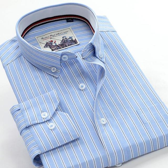 Oxford Shirts Men Striped Casual Men Shirts Long Sleeve England Style Big Size Shirts Men