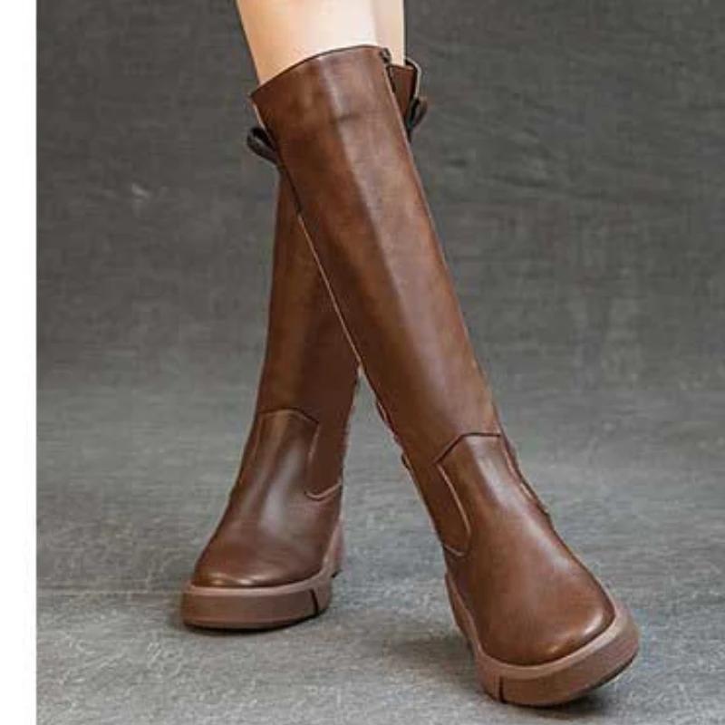 Koznoy 4cm Cow Genuine Leather Microfiber High Top Rubber Knee High Booties Women Chimney Autumn Boots Spring Fashion Shoes