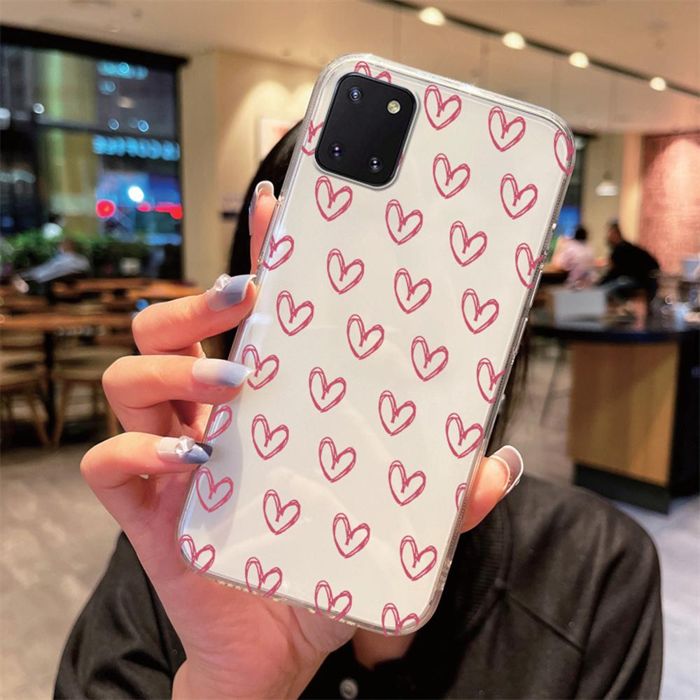 Non-Yellowing Phone Case For Samsung Galaxy Note 10 Lite S10 S10e S10+ S9 + S9 Plus Heart Transparent Clear Love Couple Cover