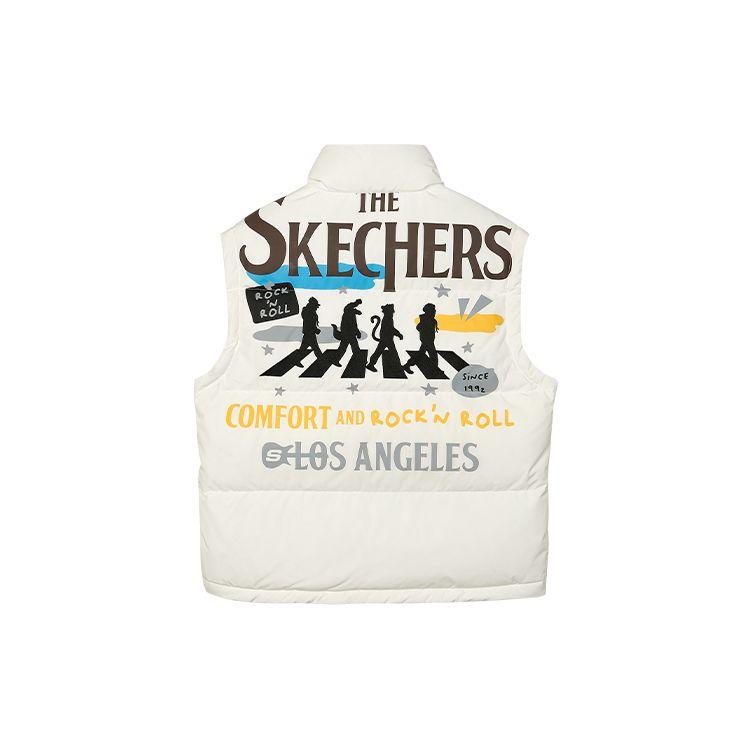 Skechers Printed Letter Zip-Up Stand Collar Sleeveless Down Vest Women Vests White L421W006-0074