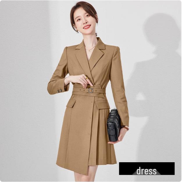 Spring & Autumn Professional Red Pleated Tie-Waist Mid-Length Women's Dress